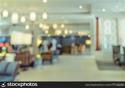 Abstract blurred interior hotel lobby background. Retro filtered effect image.
