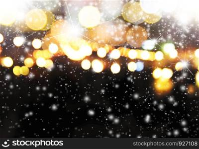 Abstract blurred light bokeh with snow christmas background