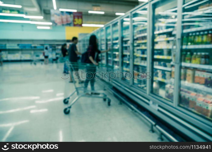 Abstract blurred photo of store in department store bokeh background, business supermarket and shopping blurred and background concept