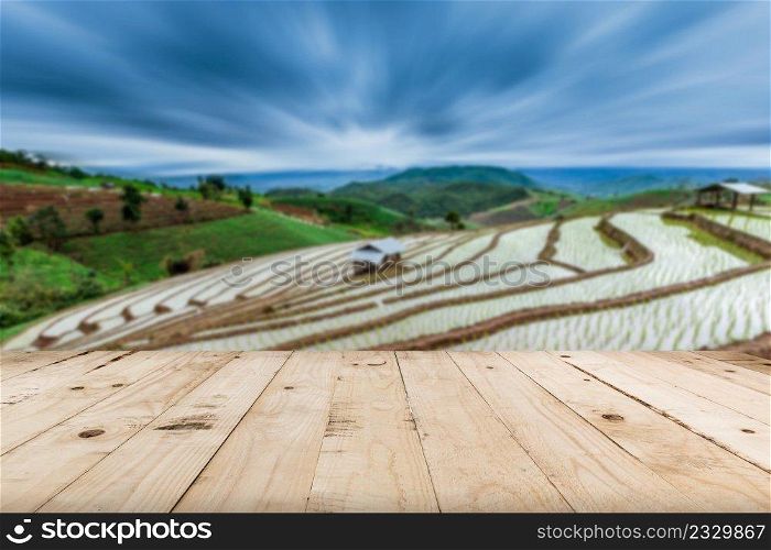 abstract blurred terraced Paddy Field and view mountain with space.