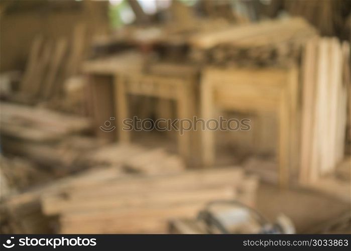 abstract blurry background of carpenter studio, wooden craft man