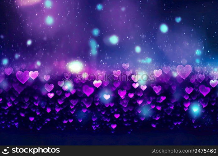 Abstract Bokeh Purple Hearts Valentine Day Background,  Generative AI