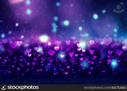 Abstract Bokeh Purple Hearts Valentine Day Background,  Generative AI