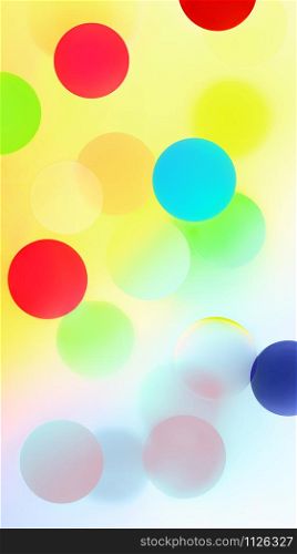 Abstract bright colorful pattern with multicolored bubbles and confetti. Creative festive blurred background for digital wallpaper or print and web design. Space for copy.