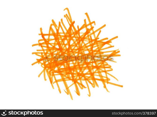 Abstract bright orange handmade touches texture isolated on white background