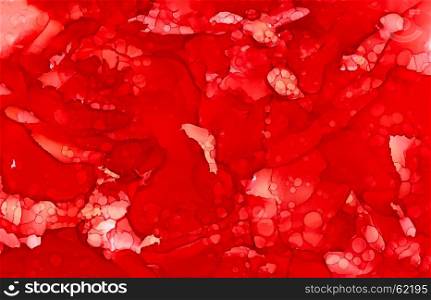 Abstract bright textured red.Colorful background hand drawn with bright inks and watercolor paints. Color splashes and splatters create uneven artistic modern design.