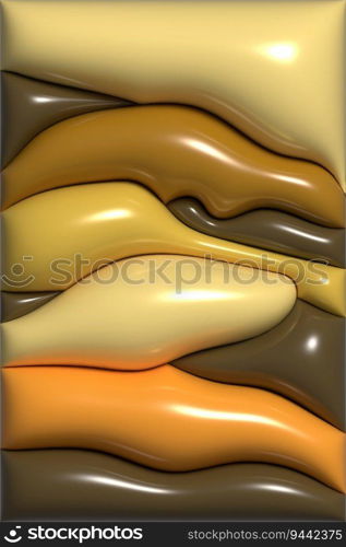 Abstract brown background with curved lines, 3D rendering illustration, inflated figures