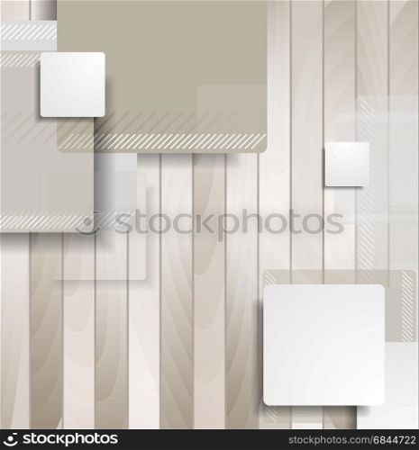 Abstract brown squares on wooden background