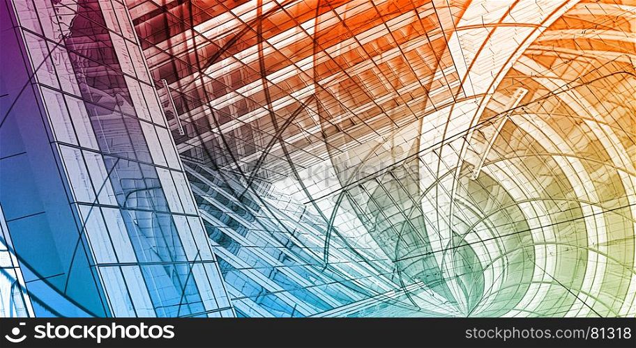 Abstract Building Concept with Blueprint Sketch Art. Abstract Building