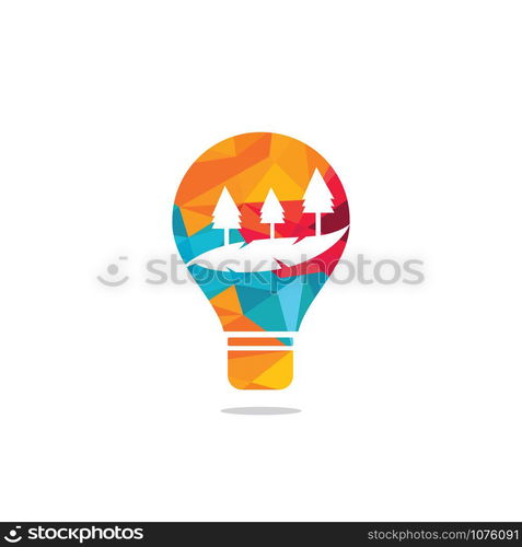 Abstract bulb lamp with landscape logo. nature innovations symbol.