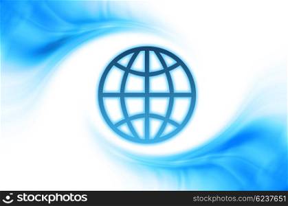 Abstract business background with blue curved waves and globe frame