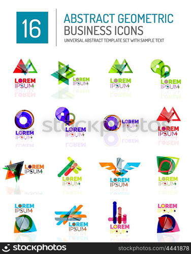 Abstract business icons. Abstract geometric business logo icon set. Colorful geometrical figure compositions with light effects - triangles circles rings arrows lines