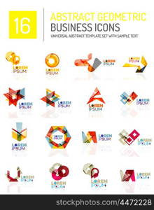 Abstract business icons. Abstract geometric business logo icon set. Colorful geometrical figure compositions with light effects - triangles circles rings arrows lines