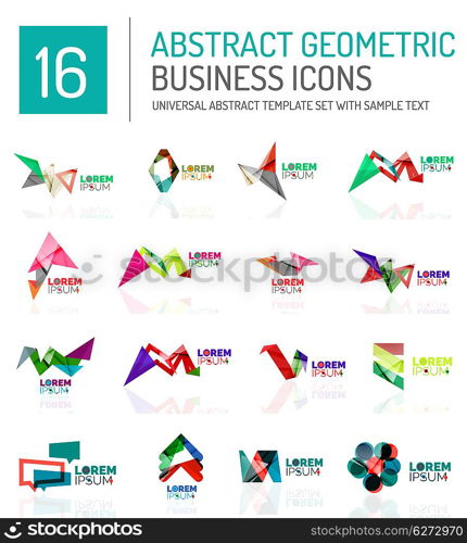 Abstract business icons. Abstract geometric business logo icon set. Colorful geometrical figure compositions with light effects - triangles circles rings arrows lines