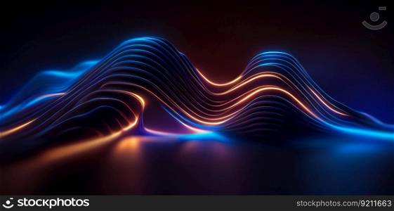 Abstract Business Technology Background with Striped Shining Waves. Abstract Business Technology Background