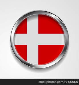 Abstract button with metallic frame. Danish flag