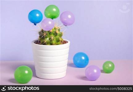 Abstract cactus in pot and small baloons