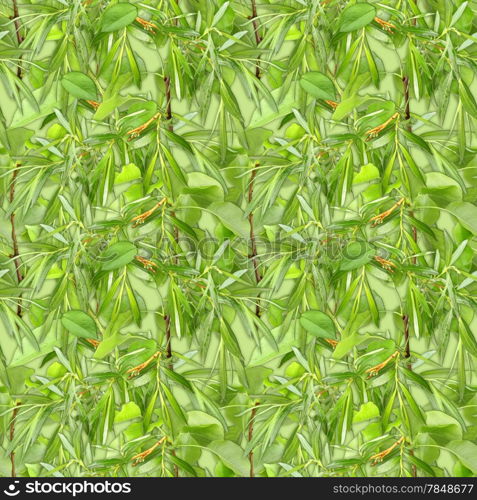 Abstract camouflage background with natural spring-summer foliage. Seamless pattern. Close-up.