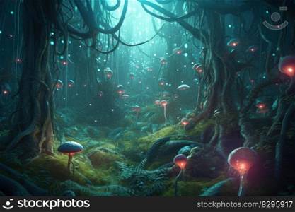 abstract cartoon forest magical fantasy landscape background generative ai.