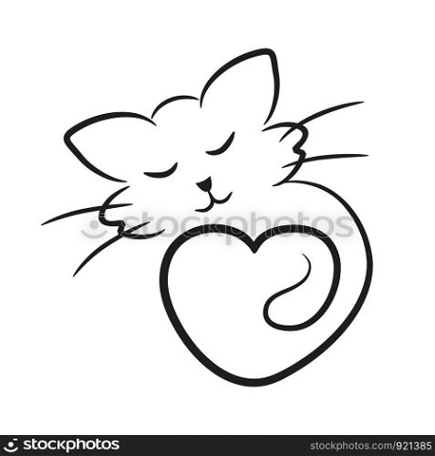 abstract cat icon with heart like animal love symbol, stock vector illustration. abstract cat icon with heart like animal love symbol, stock vect