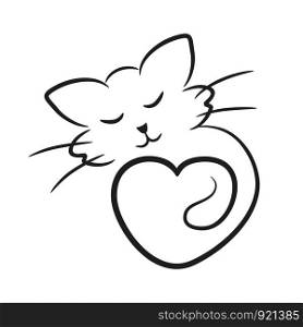abstract cat icon with heart like animal love symbol, stock vector illustration. abstract cat icon with heart like animal love symbol, stock vect