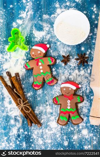 Abstract Christmas and New Year Background with Old Vintage Wooden Boards and Gingerbread Studio Photo. Abstract Christmas and New Year Background with Old Vintage Wood
