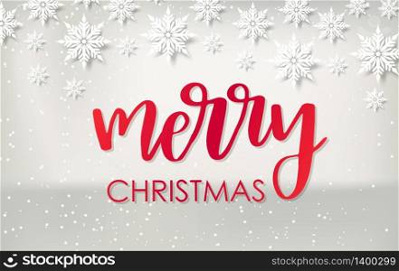 Abstract Christmas background with snowflakes on beige pastel backdrop and red lettering text. abstract Christmas background with snowflakes on beige pastel backdrop