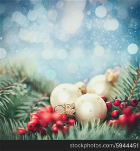 Abstract Christmas backgrounds with holiday decorations and red berries