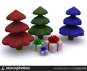 abstract christmas tree with present boxes. 3d