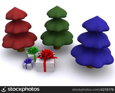 abstract christmas tree with present boxes. 3d