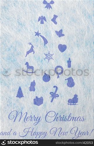 Abstract christmas tree with various christmas motifs, christmas card