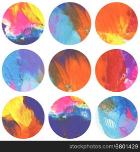 Abstract circle acrylic and watercolor painted background. Isolated.