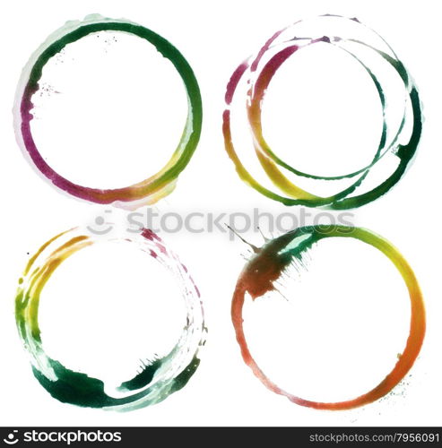 Abstract circle acrylic and watercolor painted design elements.