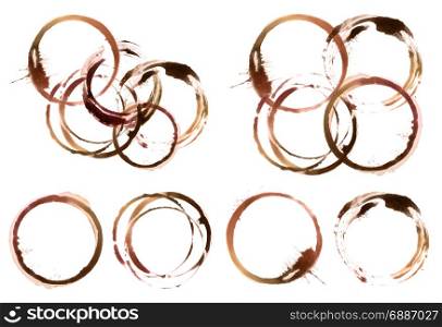 Abstract circle acrylic and watercolor painted design elements. Isolated. Collection.