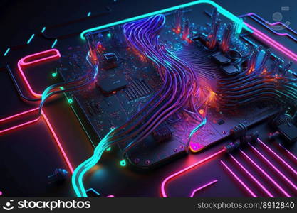 Abstract circuit cyberspace design created with Generative Ai technology