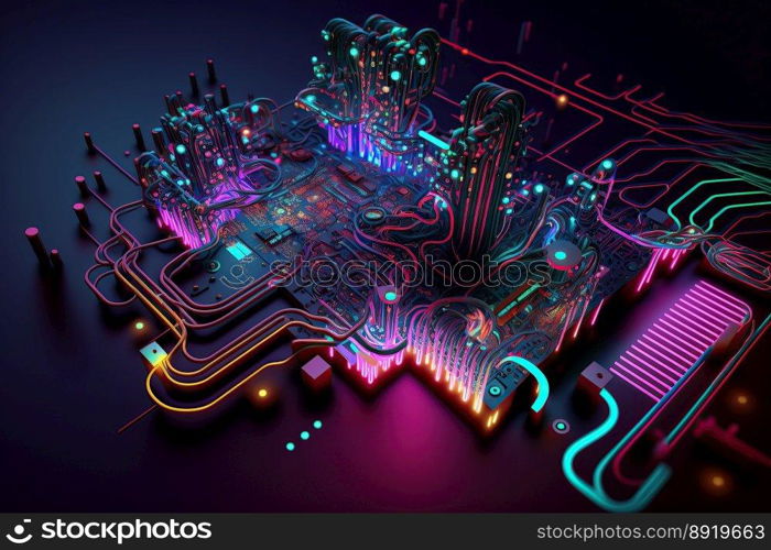 Abstract circuit cyberspace design created with Generative Ai technology