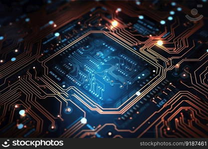 Abstract circuit design of a computer board created with generative AI technology