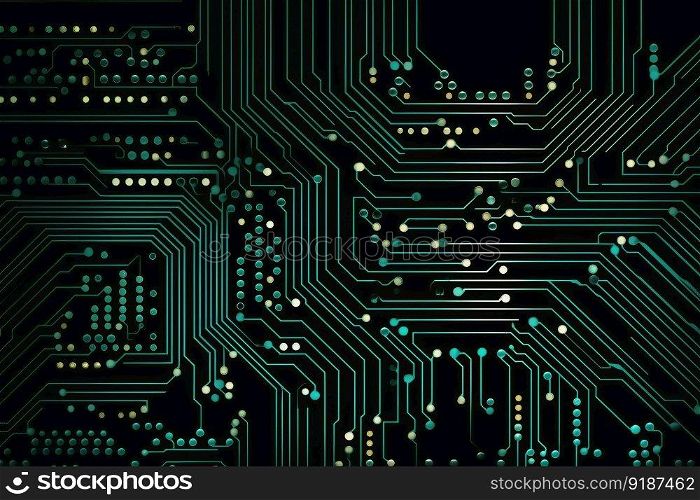 Abstract circuit design of a computer board created with generative AI technology