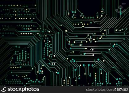 Abstract circuit design of a computer board created with generative AI technology