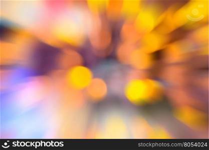 Abstract circular natural orange and yellow light bokeh background, zoom effect