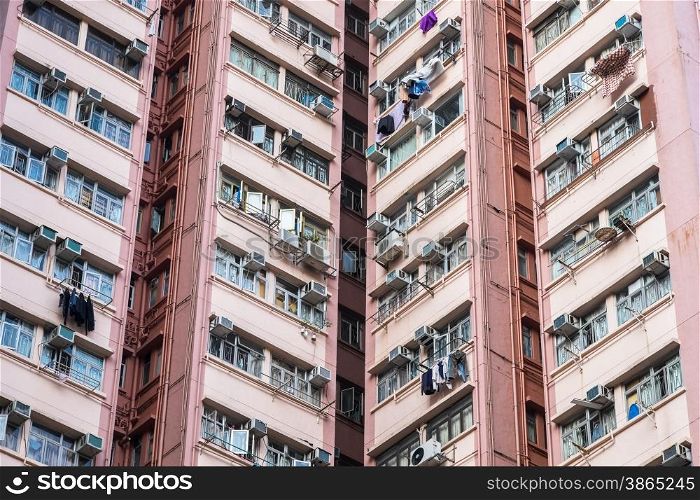 Abstract city background. Apartment building in Hong Kong