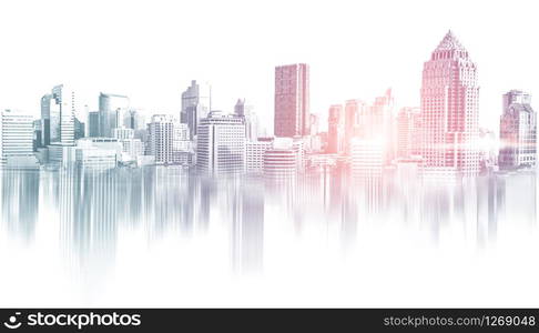 Abstract city building skyline metropolitan area in contemporary color style and futuristic effects. Real estate and property development. Innovative architecture and engineering concept.