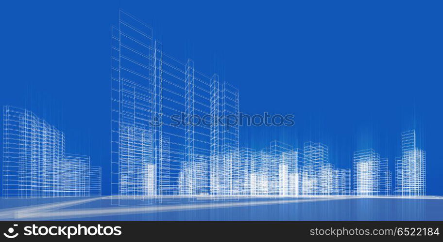 Abstract city scene 3d rendering. City concept background. 3d rendering. Construction project. Abstract city scene 3d rendering