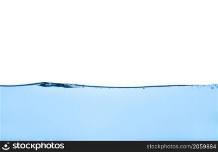 Abstract clean flow ripple surface on liquid. Light blue water wave with air bubbles and a little bit splashed underwater, studio shot isolated on white background