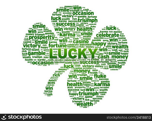 Abstract Clover leaf with the word Lucky on white background.