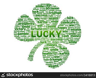 Abstract Clover leaf with the word Lucky on white background.