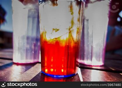 abstract cold iced tea in summer sun