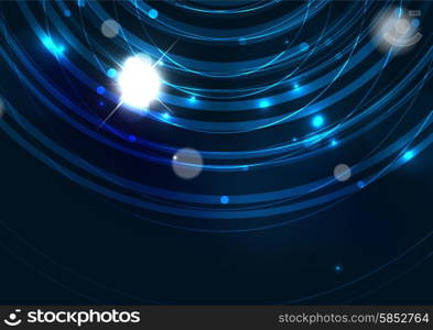 Abstract color glowing lines in dark space with stars and light effects - futuristic circle. Abstract color glowing lines in dark space with stars and light effects. Futuristic circle background with copyspace for your message