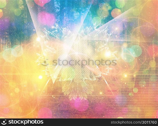 Abstract colorful background with bokeh light effect and halftones.