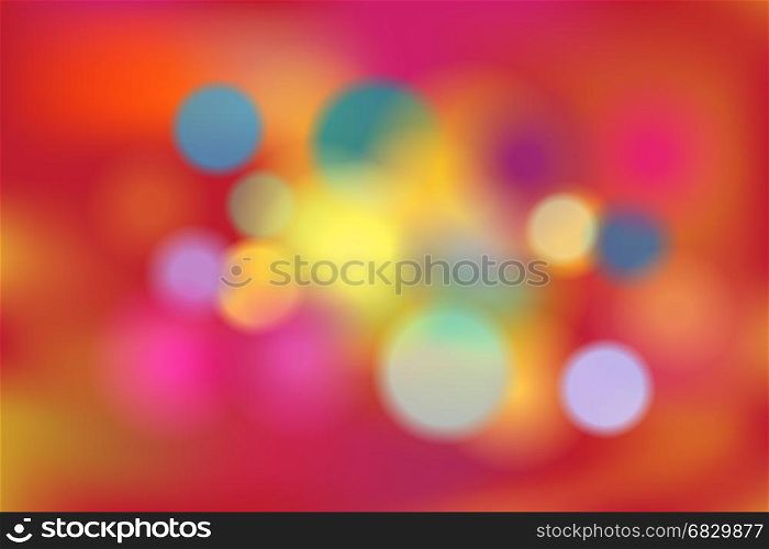 Abstract colorful bokeh on red background by defocus lighting and blending